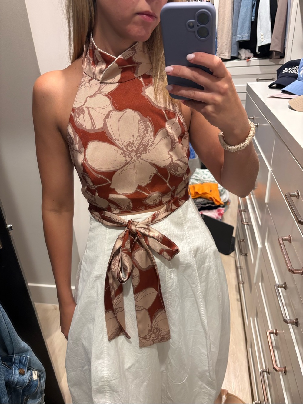 Alexis Rust and Blush Floral Halter Crop Top
